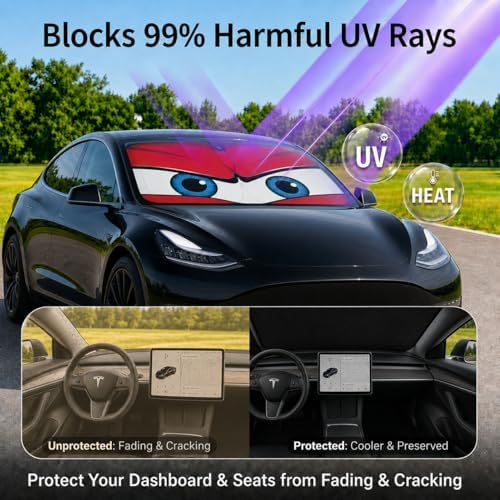 Tesla Model Y/3 Windshield Sun Shade, Angry Red - Image 3