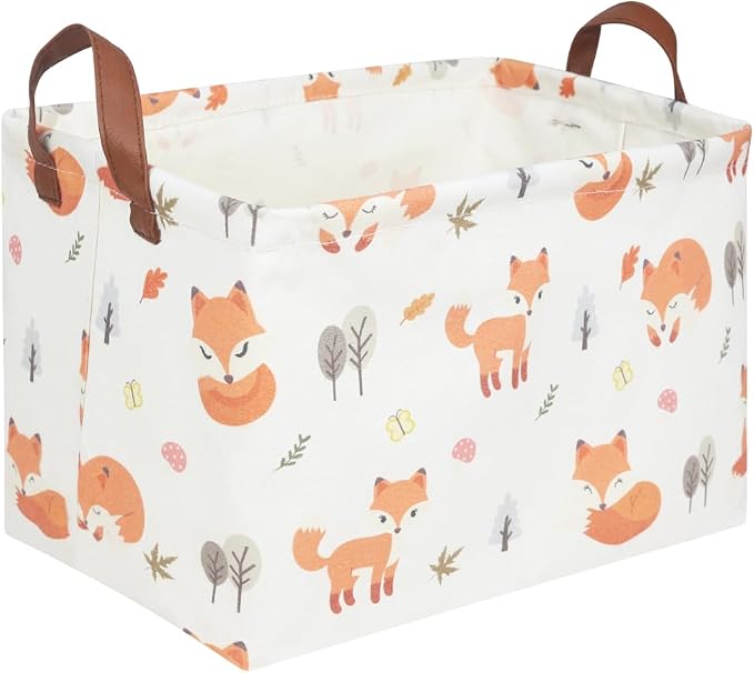 Rectangle Fox Basket,Collapsible canvas waterproof storage basket,Toy Organizer,Laundry Baskets for Kid Rooms,Baby Room decor,Toy Baskets,Woodland Nursery Decor(Fox) by FXOCSHE