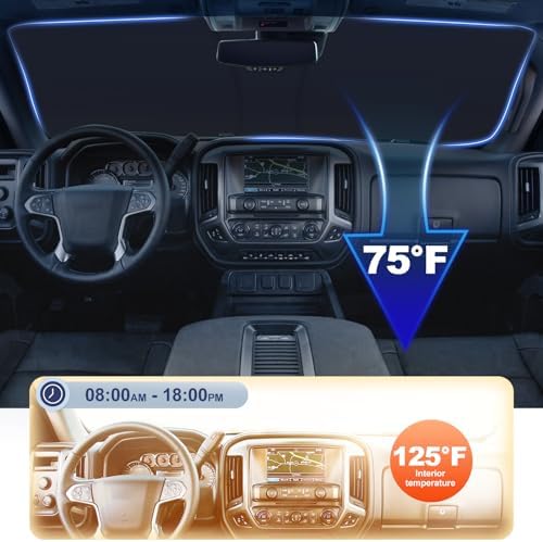 JKCOVER Foldable Front Window Windshield Sunshade Compatible with 2014 2015 2016 2017 2018 Chevy Silverado/GMC Sierra 1500 2500 3500HD Accessories Sun Heat UV Rays Protection Sun Shade Visor - Image 4