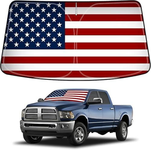 Bestview American Flag Windshield Sunshade for 2010-2025 Dodge Ram 2500 3500,Custom Fit Foldable Front Window Sunshade Sun Visor Accessories Protector Block UV Rays Heat, Keep Your Car Cooler by BESTVIEW