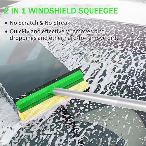 62'' Car Wash Brush with Long Handle, Scratch-Free Soft Bristles Sturdy Car Wash Mop, Complete Cleaning Brush Kit Wash Mitt Towel Windshield Squeegee Wheel Tire Brush for Car Truck RV Green - Image 6