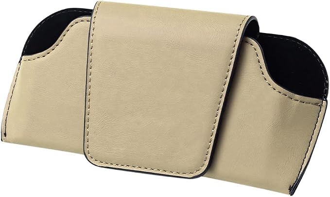 Sunglass Holder for Car Visor, PU Leather Magnetic Vehicle Glasses Organizer Box with Clips, Automotive Interior Eyeglasses Storage Case Accessories, Universal for Most Vehicles (Beige) by Unknown