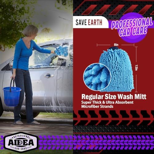 AIDEA Car Wash Mitt Microfiber, 2PK, Car Wash Brush, Blue, 8''X12'' - Image 2