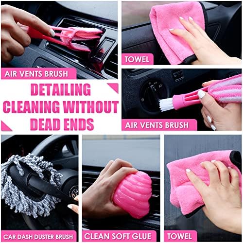 17pcs Car Cleaning Kit, Pink Car Interior Detailing Kit with High Power Handheld Vacuum, Detailing Brush Set, Windshield Cleaner, Cleaning Gel, Complete Auto Accessories for Women Gift - Image 5
