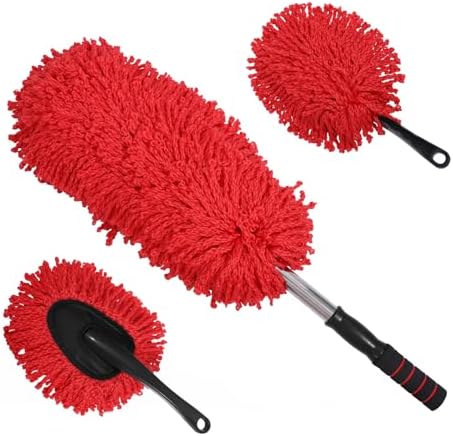 IPELY 3 Pack Large Red Microfiber Car Duster Exterior Scratch Free with Extendable, Car Duster Interior Multipurpose dust Cleaning by IPELY