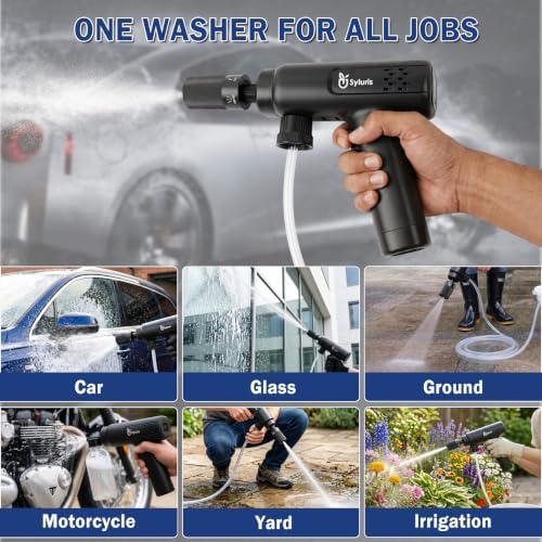 Syluris Cordless Portable Washer, Lightweight Car Cleaning Tool with 5-in-1 Nozzle, Handheld Cleaning Battery Washers for Car, Home, Patio & Garden (Black) - Image 2
