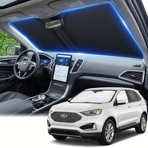 Windshield Sun Shade for Ford Edge 2015-2024 Double Layer 240T Front Window Shade Custom Fit Edge Sun Visor Foldable Shade Blocks UV Rays Summer Must Have Car Accessories by AuyNeas