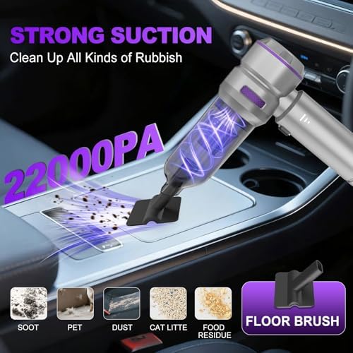 Handheld Car Vacuum Cordless, 22000PA Strong Suction Mini Vacuum Cleaner with Brushless Motor, 4-in-1 Portable Vacuum for Car Detailing, Home, Office & Travel, Silver Purple - Image 2