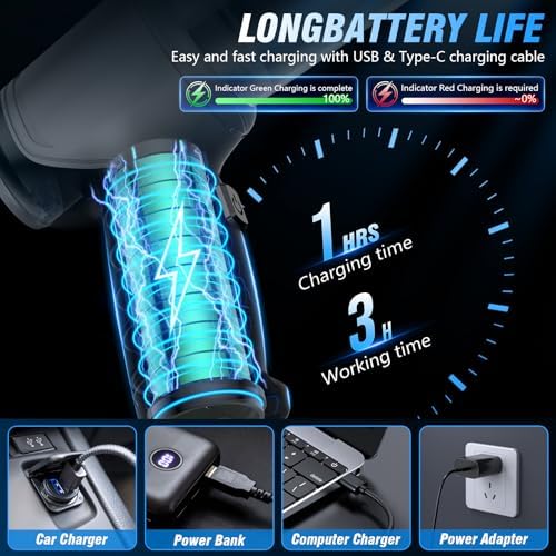 Car Vacuum Cleaner, 15000Pa Handheld Cordless Rechargeable Vacuum, 120W High Power Portable Mini Vacuum for Car, Pet, Home, Office Cleaning, Washable HEPA Filter, Multi-Nozzles - Image 5