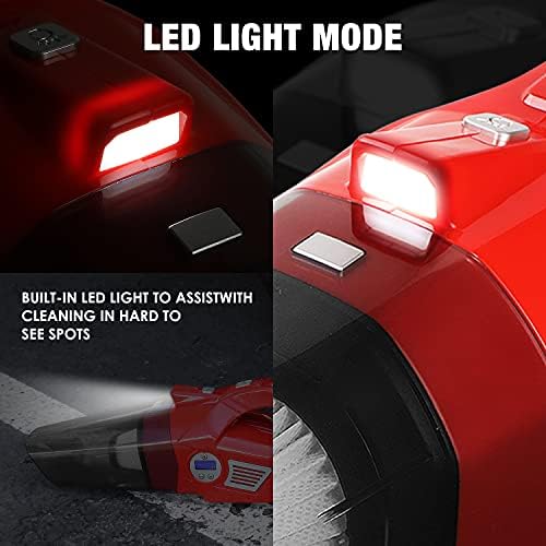 DNA MOTORING TOOLS-00182 Portable Handheld High Power Mini Corded 2 in 1 Vacuum Cleaner, Air Compressor w/Digital Tire Pressure Gauge & LED Light, Car Cleaning Kit,Red - Image 3