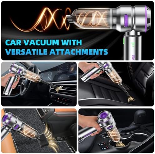 Car Vacuum Portable Cordless, 18000PA Portable Vacuum Cordless, High Power Air Duster with Brushless Motor, Type-C Charge, 3 in 1 Small Vacuum Cleaner Cordless for Car, Home, Office, Pet Hair - Image 3