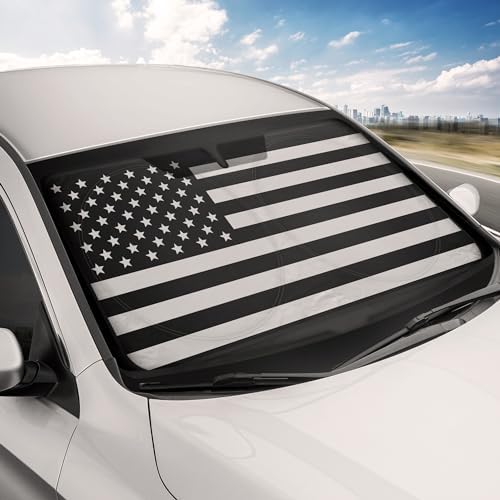Motor Trend USA Black American Flag Car Windshield Sun Shade for Front Window, Foldable Car Sun Shade with Patriotic Graphic, Collapsible Sun Visor Sunshade for Cars Windshield (Large 69" x 35") - Image 3