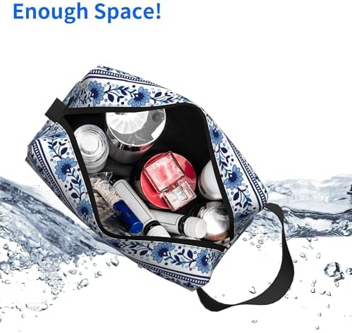 Blue & White Aesthetic Makeup Bag - Durable 600D Oxford Fabric Travel Cosmetic Bag, Shockproof Foam Padded Toiletry Organizer for Gym & Daily Use 10x6.2x4.9 Inch - Image 5