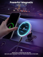 for Magsafe Car Mount Charger 15W LED RGB Car Phone Holder for Dash Vent | HandsFree Magnetic Wireless Car Charger Car Mount Fast Car Charger for iPhone 17 16 15/14/13/12 Series Purple - Image 5