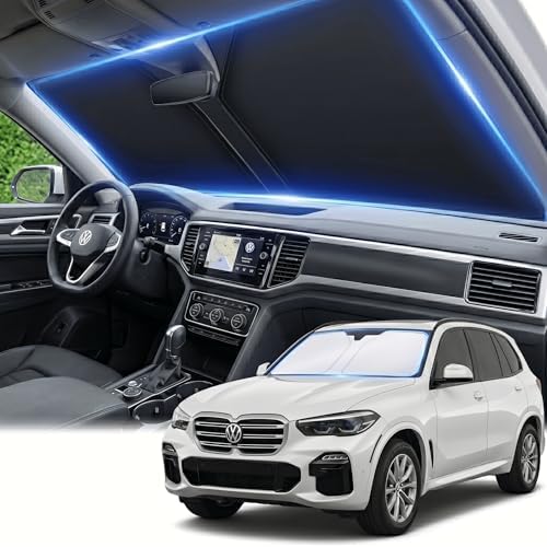 Windshield Sun Shade for VW/Volkswagen Atlas 2018-2024 2025 2026 Front Window Shade Custom Fit Atlas Accessories Sun Visor Foldable Shade Blocks UV Rays Summer Must Have Car Accessories by AuyNeas