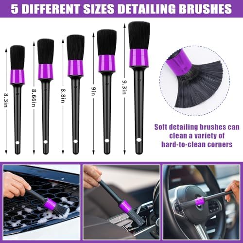 Windshield Cleaner Tool, 17Pcs Car Interior Detailing Kit, Detailing Brush, Towels, Duster, Car Cleaning Kit Interior for RVs, Truck, Trailer (Purple) - Image 4