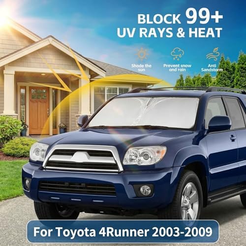 Windshield Sun Shade for Toyota 4Runner 2003-2009 Sunshade Front Window Shade Custom Fit 4Runner Accessories Sun Visor Foldable Shade Blocks UV Rays Accessories - Image 2