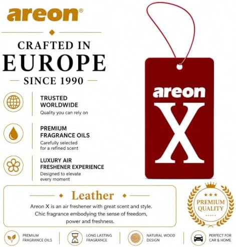 AREON X Brown Leather Paper Hanging Car Air Freshener - Pack of 12 - Image 6