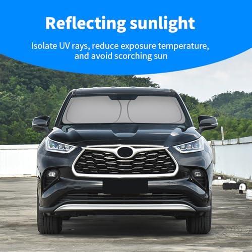 Front Windshield Sun Shade Custom Fit Compatible for Highlander 2008-present Sunshade Foldable UV Ray Reflector Sun Visor Protector Accessories Shield Cover Reflective (for Highlander 2008-present) - Image 4
