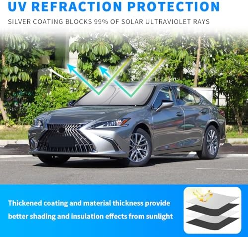 Front Windshield Sun Shade Custom Fit Compatible for ES300h ES350 ES250 2013-2017 Sunshade Foldable UV Ray Reflector Sun Visor Protector Accessories Shield Cover Reflective (for ES 2013-2017) - Image 2