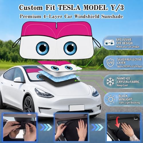 Tesla Model Y/3 Windshield Sun Shade, Cute Pink - Image 4