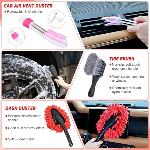 Nilight 27PCS Car Detailing Kit for Interior Exterior Car Care, Red - Image 4