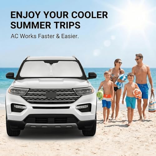 Windshield Sun Shade for Ford Explorer 2020-2024 2025 2026 Window Shade Custom Fit Explorer Accessories SUV ST XLT, Limited, Platinum Sun Visor Foldable Shade Blocks UV Rays - Image 4
