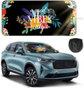Windshield Sun Shade for Car, 63"x28.5" Universal Fit Front Window Sunshade with Double Steel Ring Frame, Car Sun Shade, UV Protection Windshield Cover with Storage Pouch (Good Vibes) by OYIXIO
