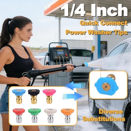 Pressure Washer Tips, Set of 7 Pressure Washer Nozzle Tips with Nozzle Holder, 1/4 Inch Quick Connect Power Washer Tips, 4000 PSI, Multiple Degrees Rinse Kit, Pressure Washer Accessories - Image 2