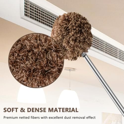 Ceiling Fan Cleaner Duster Reusable Microfiber Ceiling Fan Blade Cleaner Removable Duster with Extension Pole Adjusts 13 to 49.7 Inch for Cleaning Walls Furniture Door Window Top (Beige Brown) - Image 5