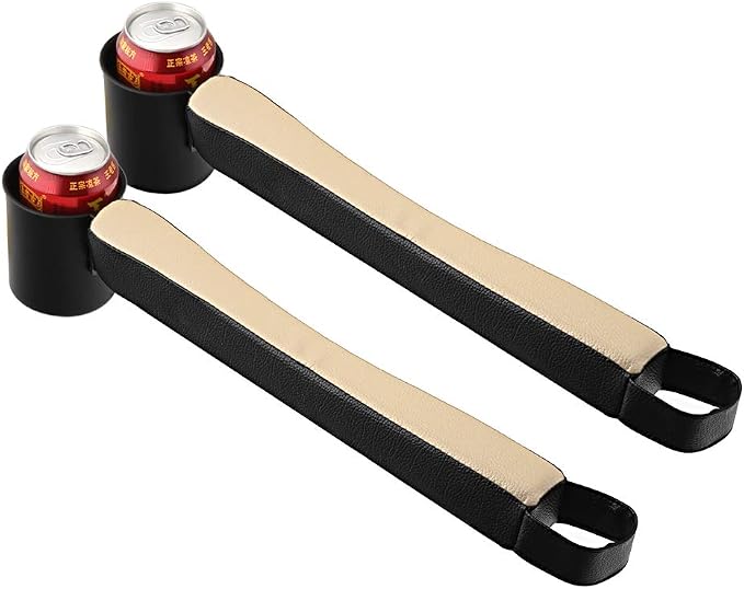 Supin 2 Prices Car Seat Gap Filler Pad PU Leather Console Side Pocket Organizer and one Cup for Cellphone Wallet Coin Key (Black+Beige) - Image 4