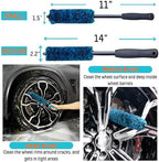 oesee Professional 4 Pack Long Handle Wheel Brush Kit for Cleaning Wheel and Tire- 2X Soft Wheel Cleaning Brush, Detailing Brush and Stiff Tire Brush, Bendable& Durable Wheel Rim Cleaner Brush Set - Image 3