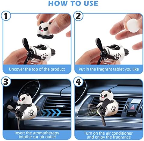Car Air Freshener Cute Cartoon Panda Bear Pilot Car Diffuser Rotating Propeller Automotive Air Outlet Fan Creative Car Perfume Decoration Cool Car Accessories - Image 6