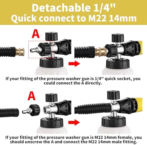 FENG PAI Foam Cannon for Pressure Washer with Dual-Connector Accessory, 7 Power Washer Sprayer Nozzles, 1/4" Quick Connect Double Tip Attachment Soap Bottle Sprayer Soap, 3600 PSI (White) - Image 4
