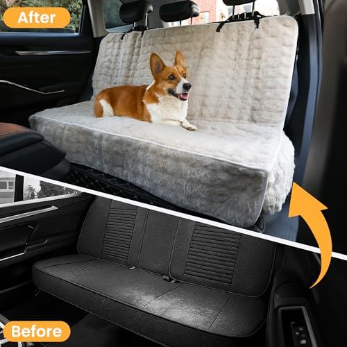 Dog Car Seat Cover, Waterproof Plush Pet Seat Protector, Beige, Back Seat | Faux rabbit fur, waterproof layer, non-slip silicone backing, side flaps, machine washable, fits most cars and SUVs - Image 4
