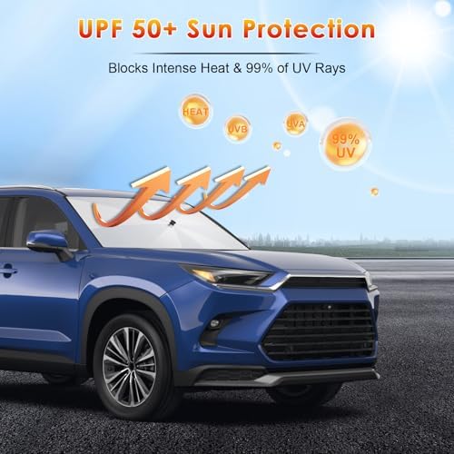 for Windshield Sunshade Umbrella Toyota Grand Highlander Custom Fit Windshield Sun Protector Cover 6-Layer Heat-Resistant Fabric, Ultra-Strong Fiberglass Frame (for 2024-2026 Grand Highlander) - Image 3