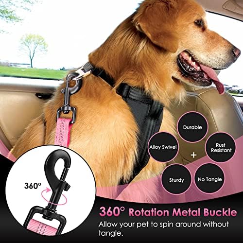 SlowTon Dog Car Seat Belt, 3 in 1 Latch Bar Attachment Dog Safety Seatbelt | Hook Latch Bar& Seatbelt Buckle, Reflective, Heavy Duty Nylon, Durability, Easy of Use, for Travel Riding, Pink, 35.5" - Image 4