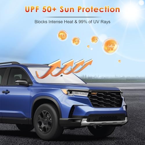 for Car Windshield Sunshade Umbrella 2023-2025 2026 Honda Pilot Custom Fit Windshield Sun Protector Cover 6-Layer Heat-Resistant Fabric, Ultra-Strong Fiberglass Frame (for 2023-2026 Honda Pilot) - Image 3