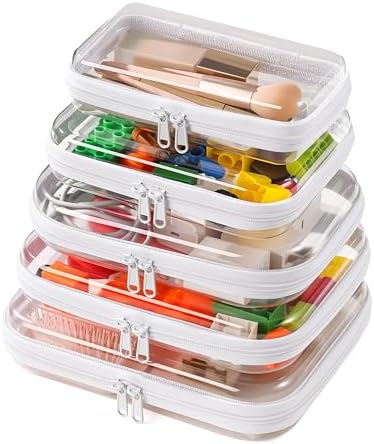 5 Pack Clear Hard Shell Zipper Case Diaper Organizer | 1.0mm Hard Shell, Upgraded Large Zipper Pulls, Clear Travel Pouches, Smooth Zipper Closure, Holds Shape by Unknown