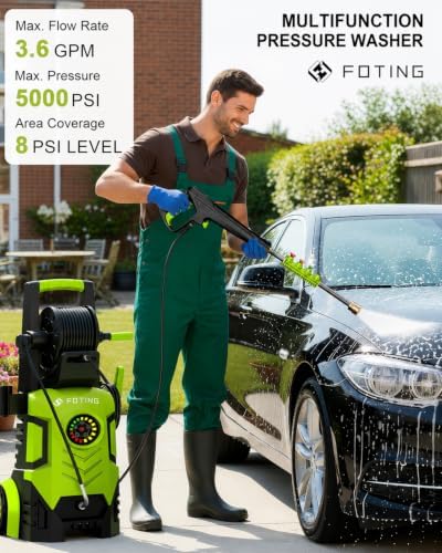 2026New Pressure Power Washer 5000PSI with Adjustable Touch Screen 8 Level, 34" Tall, 4 Quick Connect Nozzles,Inlet Hose&Filter&500mlFoam Cannon for Cars/Fences/Driveways/Home Cleaning(Yellow) - Image 2