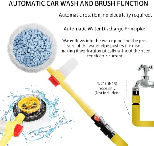 Car Wash Brush with Long Handle,Auto Rotating Car Wash Brush Cleaning Kit 360° Spin Car Mop with Pressure Washer Gun and Hose Nozzle for Cars RV Truck Yards Gardens etc - Image 2