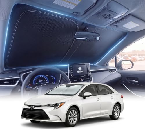 DMJN Front Windshield Sun Shade for Toyota Corolla (2020-2026), [Nano Ice-Crystal Coatings] UPF50+ Heat & UV Block, Protect Car Interior & Keep Cool, Flodable Steel-Ring Car Cover for Summer by DMJN