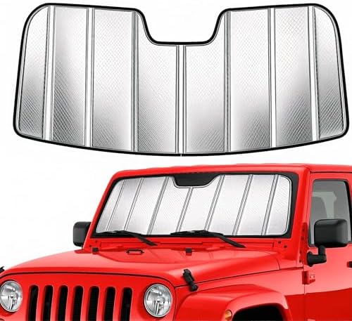 Windshield Sun Shade for 2018-2026 Jeep Wrangler, 2020-2026 Jeep Gladiator, Foldable 3-Layer High Reflective Silver Sunshade, Blocks UV Rays & Reduces Cabin Heat by Unknown