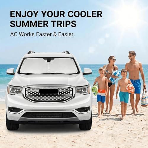 Windshield Sun Shade for GMC Acadia 2017-2023 Sunshade Front Window Shade Custom Fit Acadia Accessories Sun Visor Foldable Shade Blocks UV Rays Accessories - Image 4