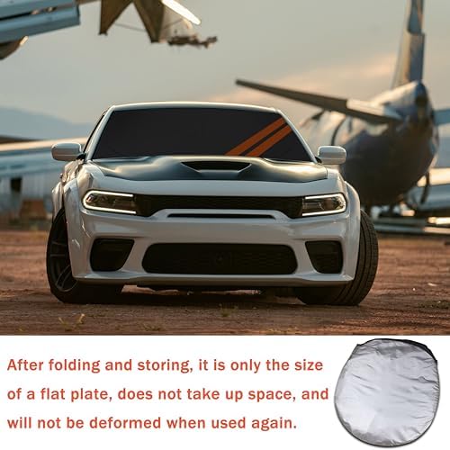 Front Windshield Sun Shade Fit for Dodge Charger Challenger Durango Journey Universal Fit to All Dodge Cars Foldable Sun Visor Protector Custom Fit Dodge Window Sunhade (Black Orange) - Image 7