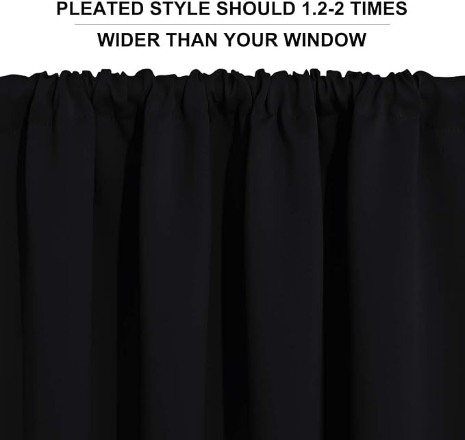 RYB HOME Short Blackout Curtains for Small Window Kitchen Bathroom Cafe RV | Sunmmer Heat Light Blocking Privacy Energy Saving Curtains for Sunroom Laundry Room Stair Window, W52 x L36, Black, 2 Panels - Image 6