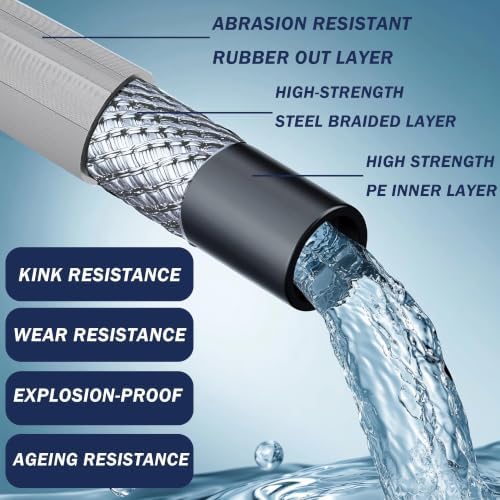 Hourleey Pressure Washer Hose 50FT, Kink Resistant High Tensile Wire Power Washer Hose, Rubber Wire Braided with 3/8" Quick Connect for Hot/Cold Water, 4000 PSI, Gray - Image 4