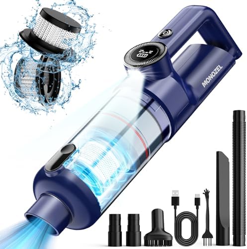 MONOZEL Handheld Vacuum Cordless - Car Vacuum Cleaner with Brushless Motor, 15kPa Powerful Suction Vacuum with LED Light, Type C Port, 2 Fliters, Portable Hand Vacuum for Home, Pet and Car by MONOZEL