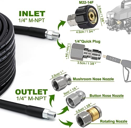 WEST BAY Sewer Jetter Kit 25 FT for Pressure Washer, 5800 PSI Drain Cleaner Hose 1/4 Inch NPT Corner Rotating and Button Nose Sewer Jetting Nozzle Spanner WatertightTape Pearl Corsage Pin - Image 3