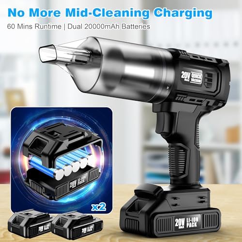 Car Vacuum Cordless, 35000PA Strong Suction Handheld Vacuum with 2 Detachable Batteries, 60Min Runtime Portable Vacuum Cleaner for Car Detailing, Pet Hair, Home Couch & Office, 350ML XL Dust Cup - Image 3